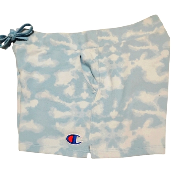 Champion | Woman's Blue Tie-Dye Sky Lazy Drawstring Shorts | Size Small - Picture 2 of 9